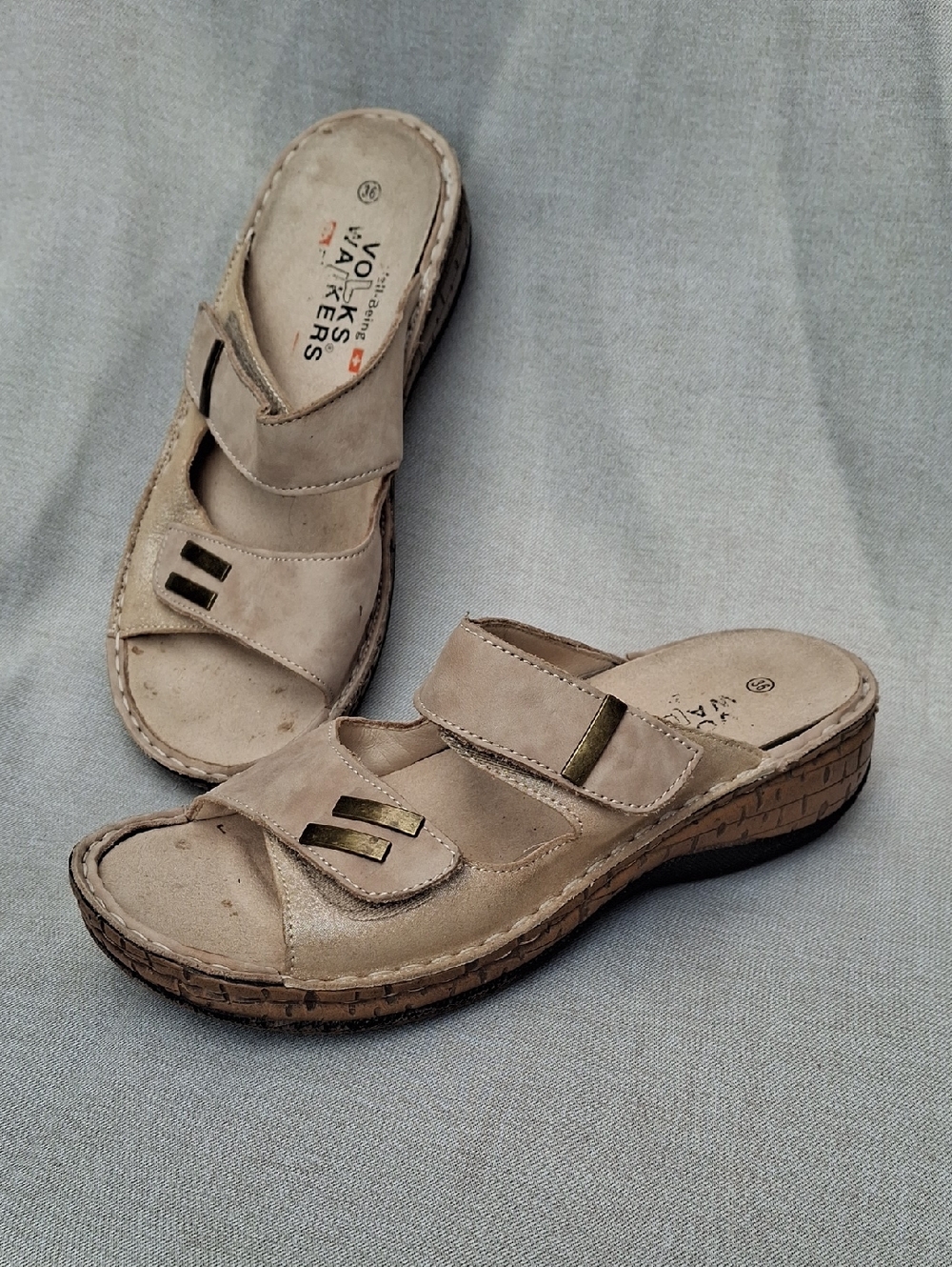 Volks Walkers Well-Being Leather Slide Sandals Beige EU 36  US 6